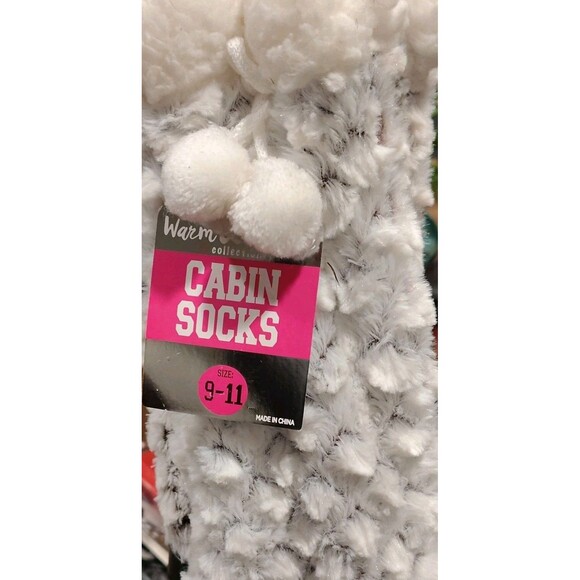 Warm Collection Accessories - Warm Collection Cabin Socks White Gray Polka Dot Pom Pom Women’s Size 9-11
